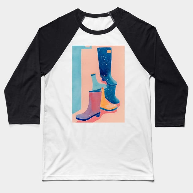 Idle Wellies Watercolor Painting Design Baseball T-Shirt by Kokozo